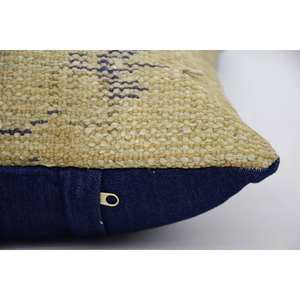 Subtle Striped 14x14 Inch Beige Wool Kantha <b>Pillow</b> Vintage Woven with Embroidery - Product Image 4
