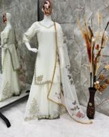 Chinon lourd de créateur avec broderie séquentielle Travail complet Flair Gharara Costume pour femme Collection Partywear