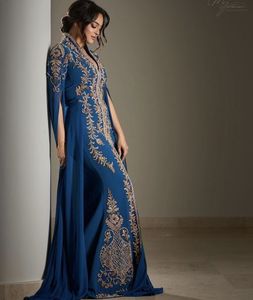 Hermoso trabajo de bordado en vestido caftán azul con mangas largas cuentas de cristal adornadas, piedra, secuencia, trabajo dabka @ 2024 - Product Image 3