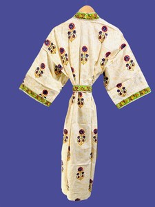 Bata Kimono de Algodón con Estampado Floral Hecho a Mano, Ligera, para Descansar, Tallas Grandes de EE. UU., Regalo para Mujer - Product Image 4