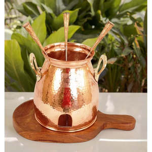 Tandoor de table en cuivre pur Indian Art Villa avec base en bois, ensemble de cuisson en métal pour l'extérieur, idéal pour le camping - Product Image 2