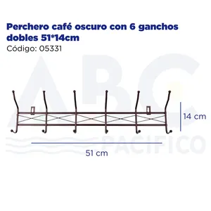 Appendiabiti moderno marrone scuro con 6 ganci doppi 51*14cm mobili da soggiorno in acciaio per uso domestico - Product Image 1