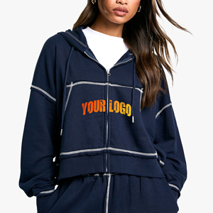 Tops cortos personalizados para mujer Sudadera con capucha Algodón puro Estilo cómodo Todos los días Sudadera con capucha de manga larga con ajuste relajado - Product Image 4