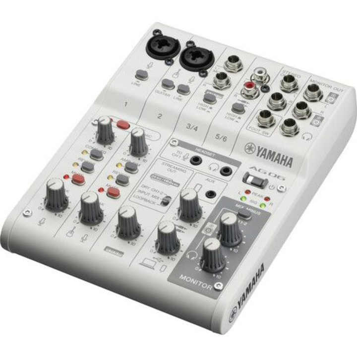 Yamaha AG06 audio interface mixer with dual mic inputs and effects for streaming and recording  with loopback and effects