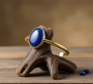 Rudra Gems Men's Bohemian Style 14K <b>Gold</b> Plated Handcrafted Natural Lapis Lazuli Cabochon Tibetan Silver Beads Open-Ended - Product Image 4