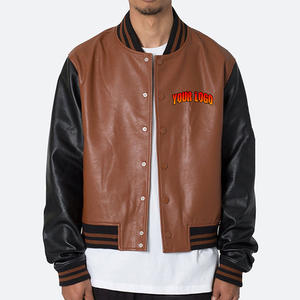 Veste universitaire personnalisée pour homme avec manches en cuir, longueur longue pour l'automne, logo de baseball sur le devant, vestes pour homme - Product Image 1