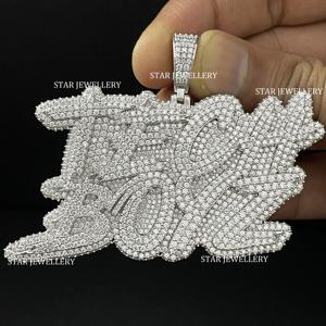 Pendentif personnalisé Moissanite VVS glacé en argent sterling 925, pendentif Moissanite VVS glacé, pendentif lettre Moissanite VVS, - Product Image 3