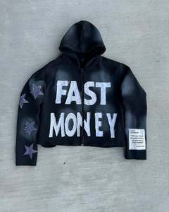 Sudadera con capucha con cremallera de felpa francesa personalizada de 400GSM, parches con apliques desgastados, ropa de calle lavada con ácido, Jersey de algodón 100%, sudaderas con cremallera - Product Image 5