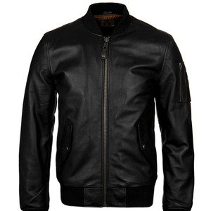 Chaqueta Bomber personalizada de cuero para hombre, abrigo de piel de oveja de bambú, venta al por mayor - Product Image 1