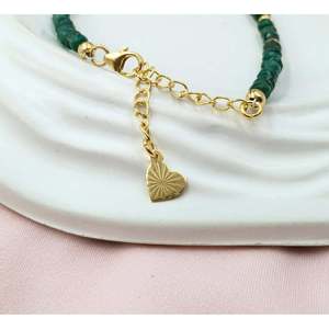 Bracelet tennis en or 18 carats plaqué or avec émeraudes, diamant en forme de cœur et perle d'eau douce, style religieux, bijoux en or rose - Product Image 5