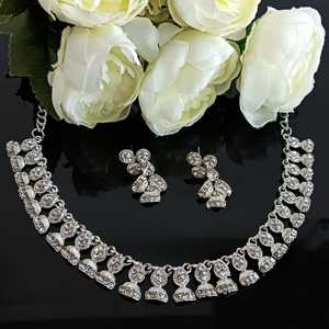 Joyería tradicional india étnica Floral Rhinestone cristal indio gargantilla boda fabricación joyería colgante pendiente, Plata - Product Image 2