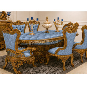 European Royal Gold Dining Table Set with 6 Chairs Buy Oval Dining Table Royal Neoclassical Gold Dining Table with Chairs Set - Product Image 1