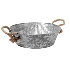 Bandeja galvanizada de hierro de bajo precio con mango de madera Bandeja para servir Fabricante de bandejas de vino decorativas galvanizadas. - Product Image 2