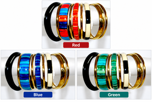 Conjunto de Brazaletes de Resina Multicolor Hechos a Mano con Incrustaciones de Piedras Turquesa Roja, Brazaletes Apilables de Latón, Joyería Étnica Tribal Boho Vintage - Product Image 2