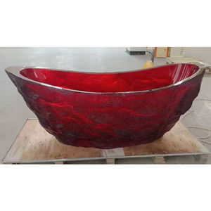 Vasca da Bagno Freestanding in Resina di Pietra dal Design Moderno, Superficie Solida Rosso Rubino di Lusso per Ville e <span class=keywords><strong>Bagni</strong></span> di Hotel - Product Image 1