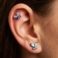 Boucle d'oreille clou papillon en titane ASTM F136 hypoallergénique à dos plat et filetage interne pour piercing, vente en gros de bijoux