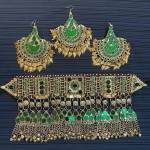 Ensemble de bijoux pour femmes en turquoise fait à la main par les Kuchi afghans - Nouveau design, fiançailles, mariage, fête, Eid et anniversaire, collier et boucles d'oreilles - Product Image 2