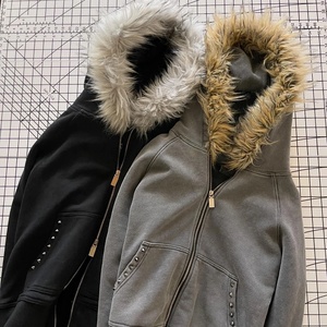Haute qualité 100% coton français éponge fourrure à capuche pour hommes usine Direct PULLOVER pierre poche fermeture éclair surdimensionné goutte hiver - Product Image 1