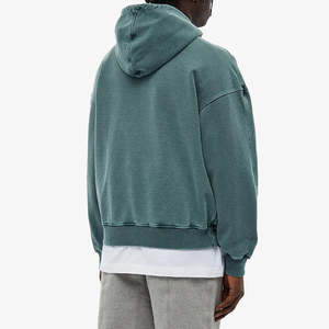 Ropa de calle personalizada de lujo verde claro lavado con ácido Sudadera con capucha French Terry Heavyweight Pullover en blanco sin cuerdas sudaderas recortadas - Product Image 2
