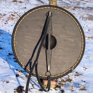 Armadura medieval Escudo vikingo redondo negro Escudo vikingo medieval Escudo de madera de Calvin Handicraft - Product Image 4