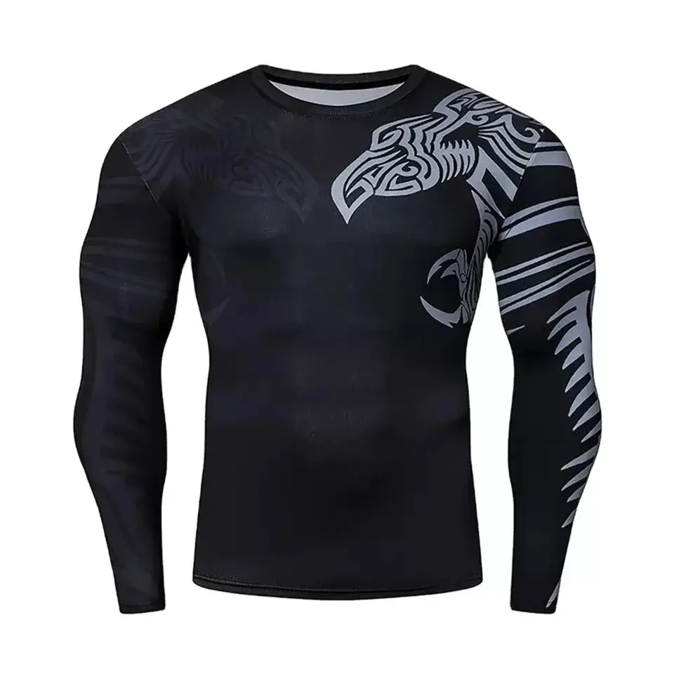 Chemises de Compression à manches longues pour hommes, protection contre les éruptions cutanées à séchage rapide, Rashguard MMA, protection contre les éruptions cutanées par Sublimation personnalisée