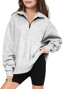 เสื้อสเวตเชิ้ตแบบสวมหัวแขนยาวโอเวอร์ไซส์มีซิปสำหรับเด็กผู้หญิง - Product Image 2