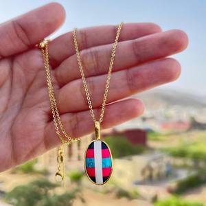 Collar con Colgante de Turquesa Color Algodón de Azúcar, Chapado en Oro, Gema de Turquesa Ovalada, Joyería Boho Hecha a Mano |   Regalo para Ella - Product Image 4