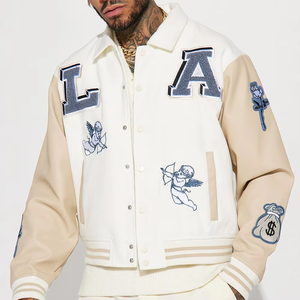 2023 Custom Baseball Bomber <b>Jacket</b> Men 100% Cotton Stand Collar Winter Multiple Embroidery <b>Patch</b> - Product Image 3