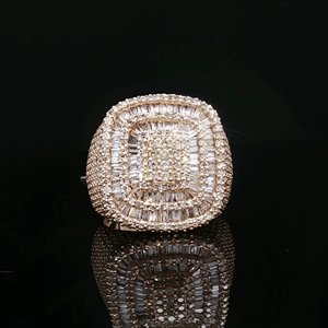 Luxurious 14KT Yellow Gold <b>Iced</b>-Out Hip-Hop <b>Ring</b> Fashion Designer's Natural Diamond Cluster for Parties-Sheetal Diamonds - Product Image 1