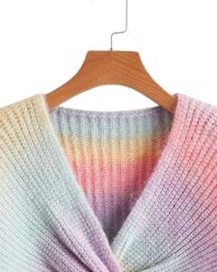 Pull en maille côtelée à nouage sur le devant, à manches longues, col en V, court, tendance, hiver, multicolore pastel, personnalisé par le fabricant pour femmes - Product Image 4
