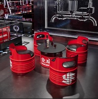Ensemble de bar moderne en fer forgé, style industriel, durable et écologique, avec chaise et table combinées et support pour fût d'huile, pour bar à domicile