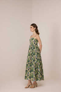 Robe formelle mi-longue Nora, élégante et audacieuse, avec un imprimé floral audacieux, silhouette fluide et équilibrée, écologique et lavable - Product Image 4