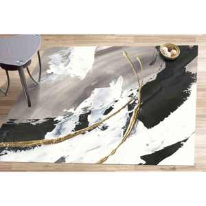 พรมลายทองและดำแบบนามธรรม: ของตกแต่งบ้านสไตล์โมเดิร์น ทำความสะอาดง่าย พรมบางแบบไม่ทอ - Product Image 5
