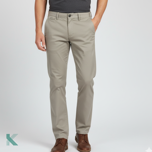 3% ผ้าฝ้าย97% ทอลายทแยงผ้าสแปนเด็กซ์เอวกลางแบนมีซิปด้านหน้าผ้าชิโนระบายอากาศย้อมธรรมดา - Product Image 1