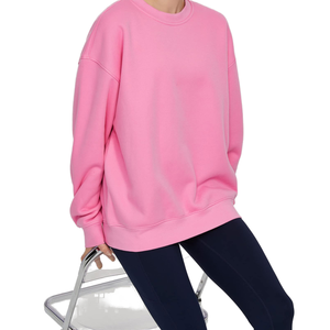 Sudadera informal con logotipo bordado personalizado, suéter de algodón de gran tamaño con cuello redondo, jersey de lana con cuello redondo para mujer, sudadera - Product Image 5