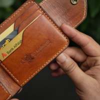 Dompet Lipat Dua Kulit Asli Premium, Pewarnaan Tangan, Jahitan Berlian, Tutup Kuningan, Buatan Tangan Penuh, Mewah, Tipis, Multifungsi, Unisex