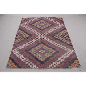 Tapis vintage 4,4x5,4 pieds, tapis d'inspiration turque, tapis camouflage bleu et rouge - Product Image 1