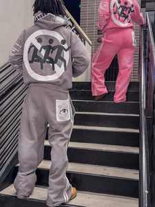 Custom Men Winter 100% Cotton Vintage <b>Screen</b> Printed Embroidery Acid <b>Wash</b> Zip up Distressed Hoodie and Sweatpants Set Men - Product Image 2