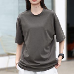 T-shirt Hip Hop 100% coton pour dames Long Heavyweight Round-Neck Breathable Loose Dropped-Shoulder Half Plain Dyed Print Short - Product Image 6