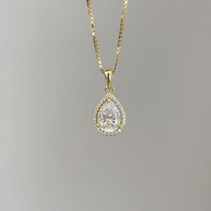 Collier de fête chrétien en moissanite en forme de larme, plaqué or 14 carats, pendentif avec halo de charmes en forme de poire - Product Image 5