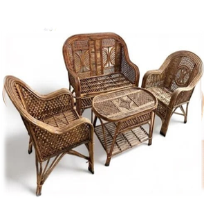 Juego de sofás de caña clásico, 3 plazas, dos sillones, mesa redonda con tapa de cristal cojines ligeros de acabado natural disponibles a precio al por mayor - Product Image 4
