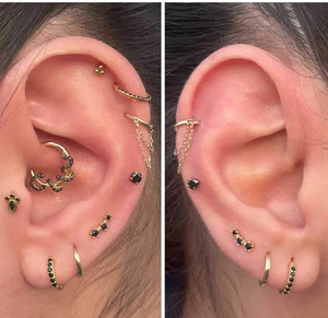 Micro Set en or massif 14K diamant noir naturel Daith Clicker Piercing bijoux fins. - Product Image 4