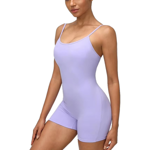 Mono de mujer lavanda con tirantes finos, cintura alta, color liso, transpirable, elástico, estilo básico, para primavera y verano - Product Image 4