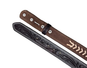 Ceinture unisexe en cuir pleine fleur de vache, ornée de perles et d'un croix, design floral de luxe style western, longueur personnalisable avec boucle en alliage, prête à l'emploi - Product Image 3
