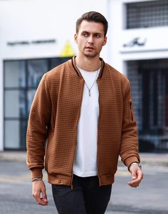 Chaqueta de invierno informal de alta calidad, abrigo universitario de mezclilla ligero, cremallera completa, dobladillo acanalado, puños, cremallera decorativa, estampado en el brazo izquierdo - Product Image 2