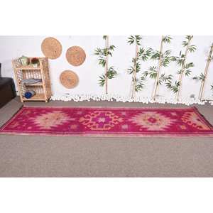 Tapis en Laine Rose Vintage de 2.9X10 Pieds, Design Traditionnel en Patchwork, Fait à la Main, Couloir Rectangle de Grande Surface pour Adolescent, Latex pour Chambre - Product Image 2