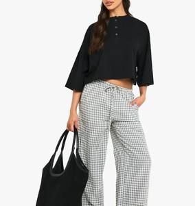 2025 dernier Style femmes haut court t-shirts couleur noir col rond avec boutons léger grande taille tenue d'été tenue de fête - Product Image 3