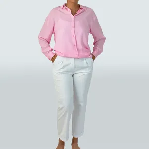 Pantalon en lin élégant et confortable, coupe décontractée, taille mi-haute, design respirant - Product Image 1