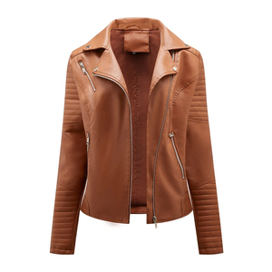 แจ็กเก็ตหนังแท้สำหรับผู้หญิงเสื้อโค้ทแขนยาวทรงสลิมฟิต - Product Image 1