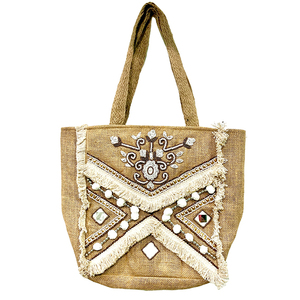 Vente en gros de fourre-tout bohème chic grand sac à main de plage en jute avec pompon et pompon accessoires de mode pour femmes, y compris une longue fermeture éclair - Product Image 4